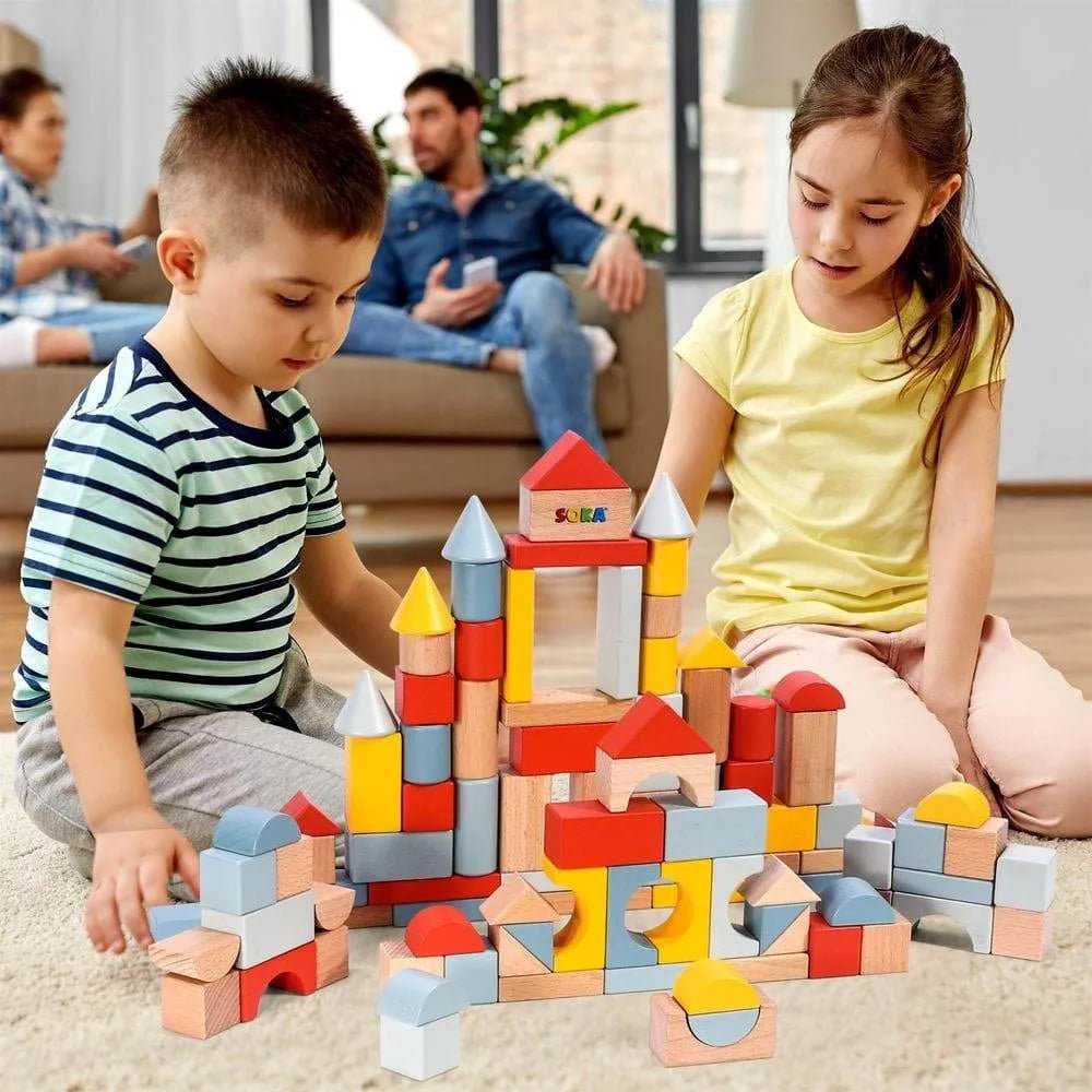 100-Piece Wooden Building Blocks | Natural Educational Construction Toy Set SOKA