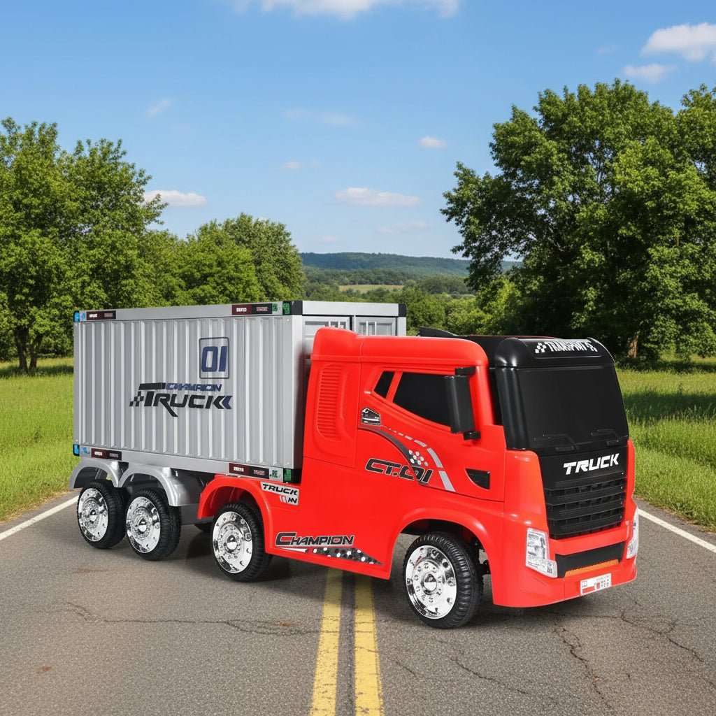 12V 2-in-1 Kids Semi-Truck Container Ride-On | Detachable Transport with 8 EVA Wheels COSTWAY