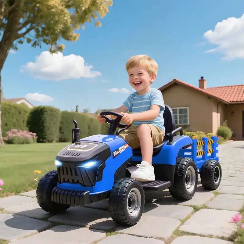 12V Kids 2-in-1 Ride-On Tractor with Detachable Trailer – Blue | Dual Control AIYAPLAY