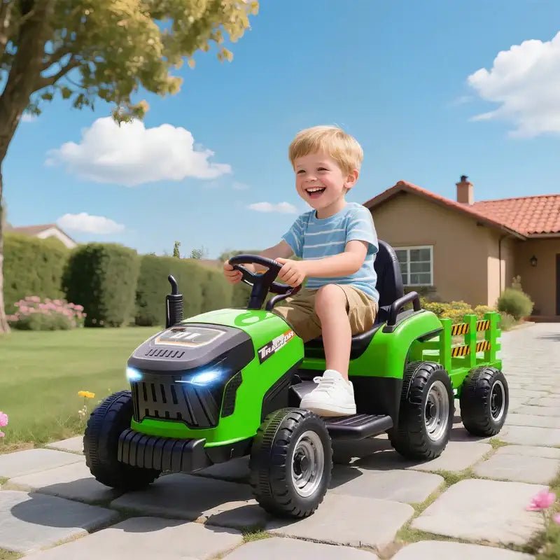 12V Kids 2-in-1 Ride-On Tractor with Detachable Trailer – Green | Dual Control AIYAPLAY