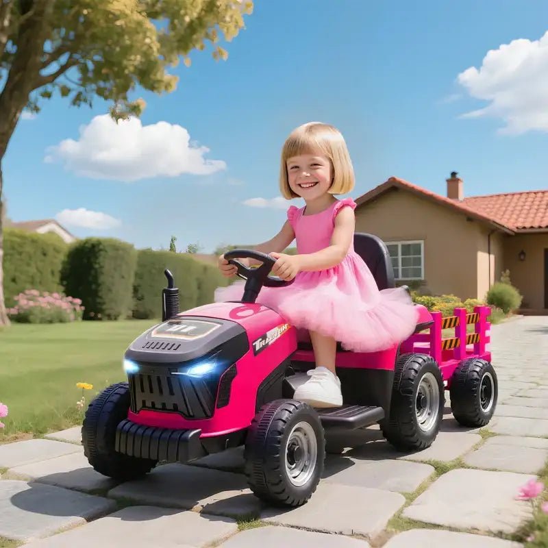 12V Kids 2-in-1 Ride-On Tractor with Detachable Trailer – Pink | Dual Control AIYAPLAY