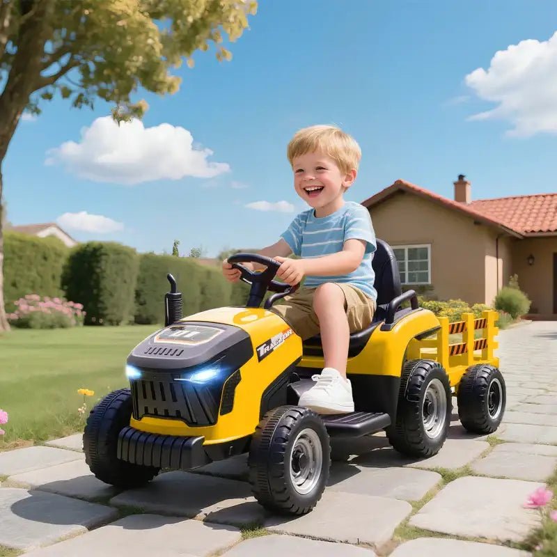 12V Kids 2-in-1 Ride-On Tractor with Detachable Trailer – Yellow | Dual Control AIYAPLAY