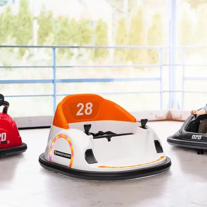 12V Kids Bumper Car - Orange | 360° Rotation with Dual Control and LED Lights AIYAPLAY