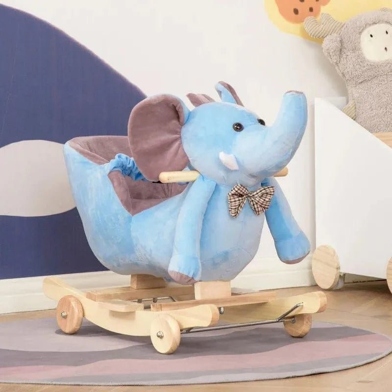 2-in-1 Rocking Horse Elephant – Blue Plush | Convertible Rocker with 32 Nursery Rhymes HOMCOM