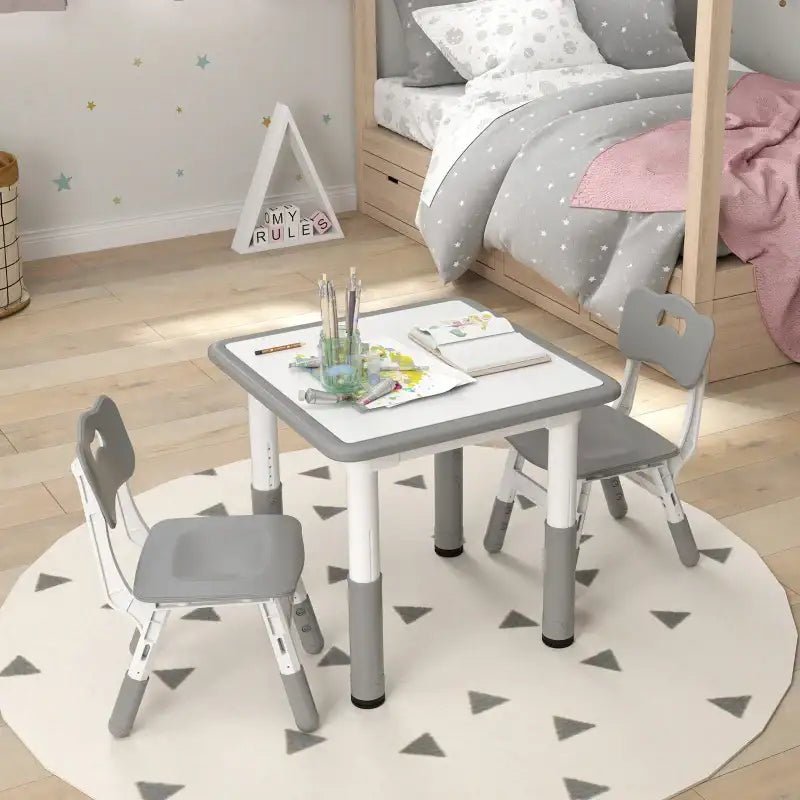 3-Piece Adjustable Kids Table and Chair Set – Grey and White | Height Adjustable AIYAPLAY