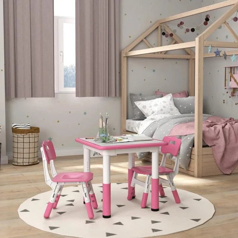 3-Piece Adjustable Kids Table and Chair Set – Pink and White | Height Adjustable AIYAPLAY