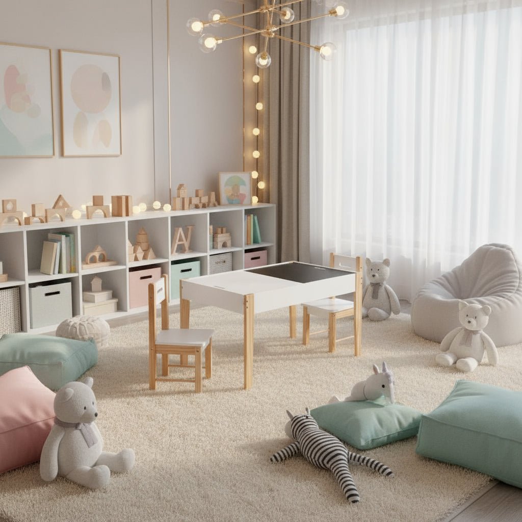 3-Piece Kids Table Chair Set - White | Chalkboard Tabletop with Storage Space VIDAXL