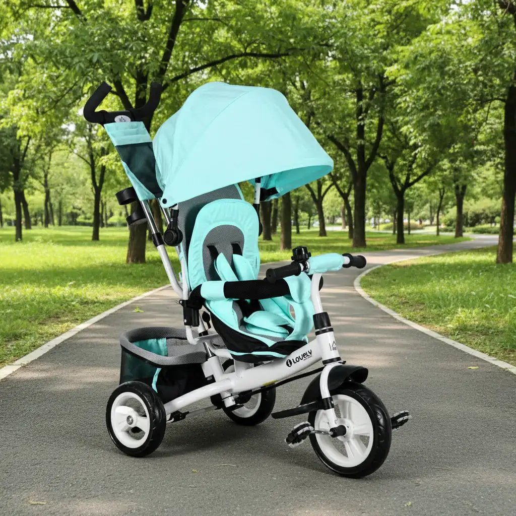 6-in-1 Toddler Trike – White and Green | Convertible Baby Stroller Tricycle - Parent Push HOMCOM