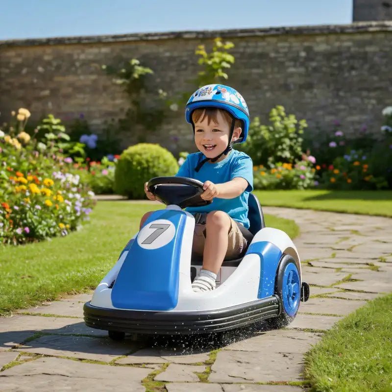 6V Kids Electric Bumper Car – Blue | 360° Spinning Ride-On with Music, Horn and Safety Belt AIYAPLAY