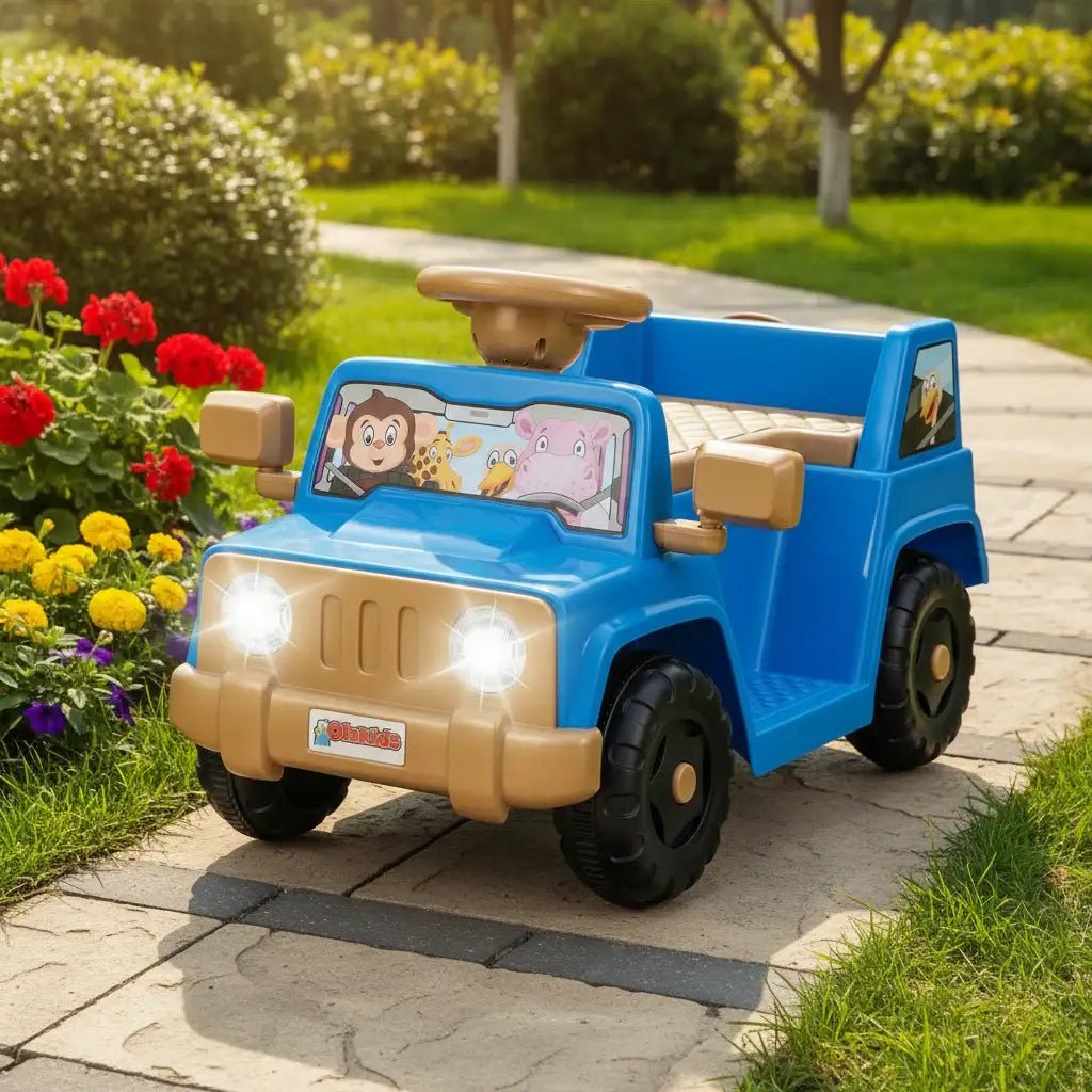 6V Kids Electric Jeep Ride-On – Navy Blue | LED Lights and 4-Wheel Stability COSTWAY