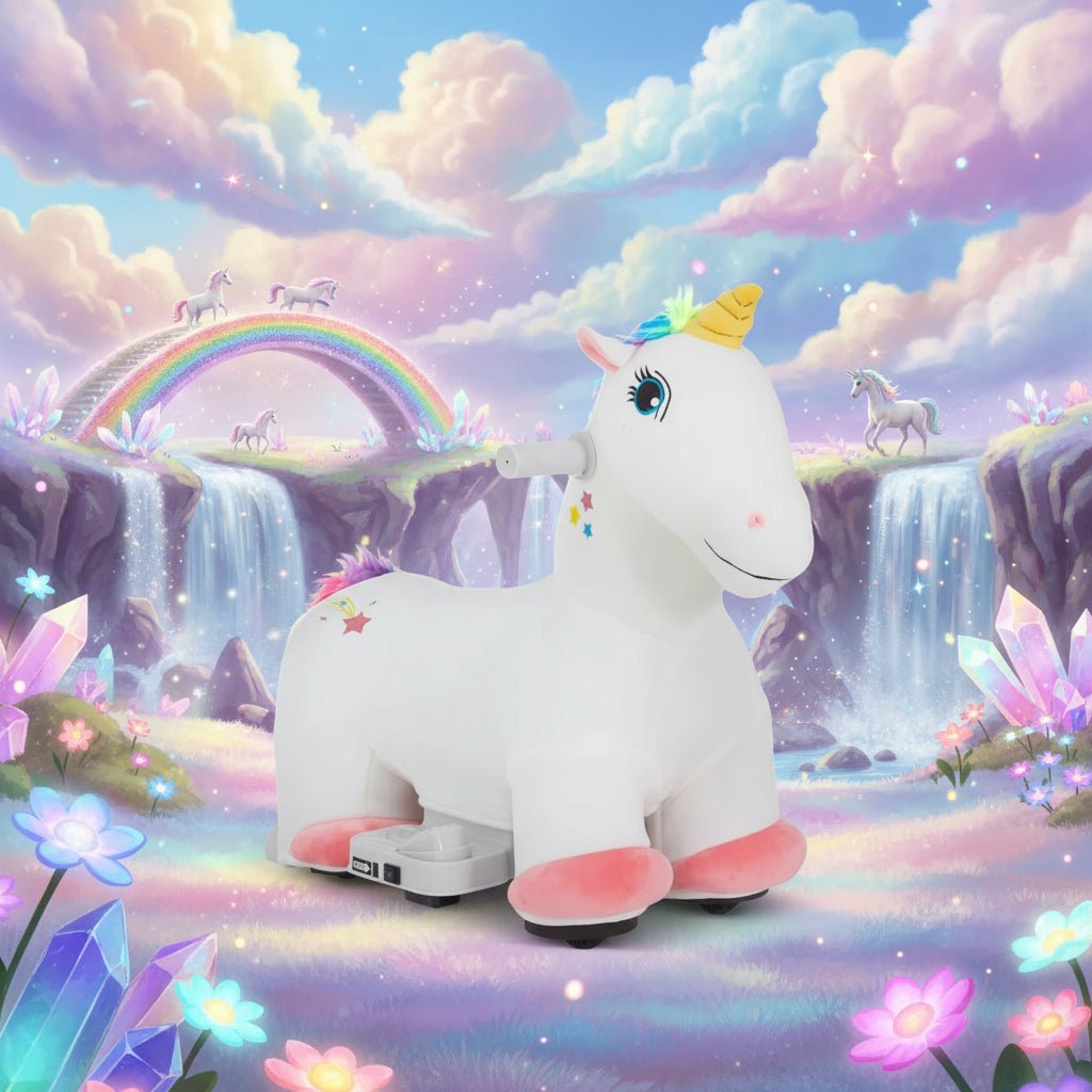 6V Kids Ride-On Unicorn – Magical Plush Padding | Handle Control Adventure AIYAPLAY