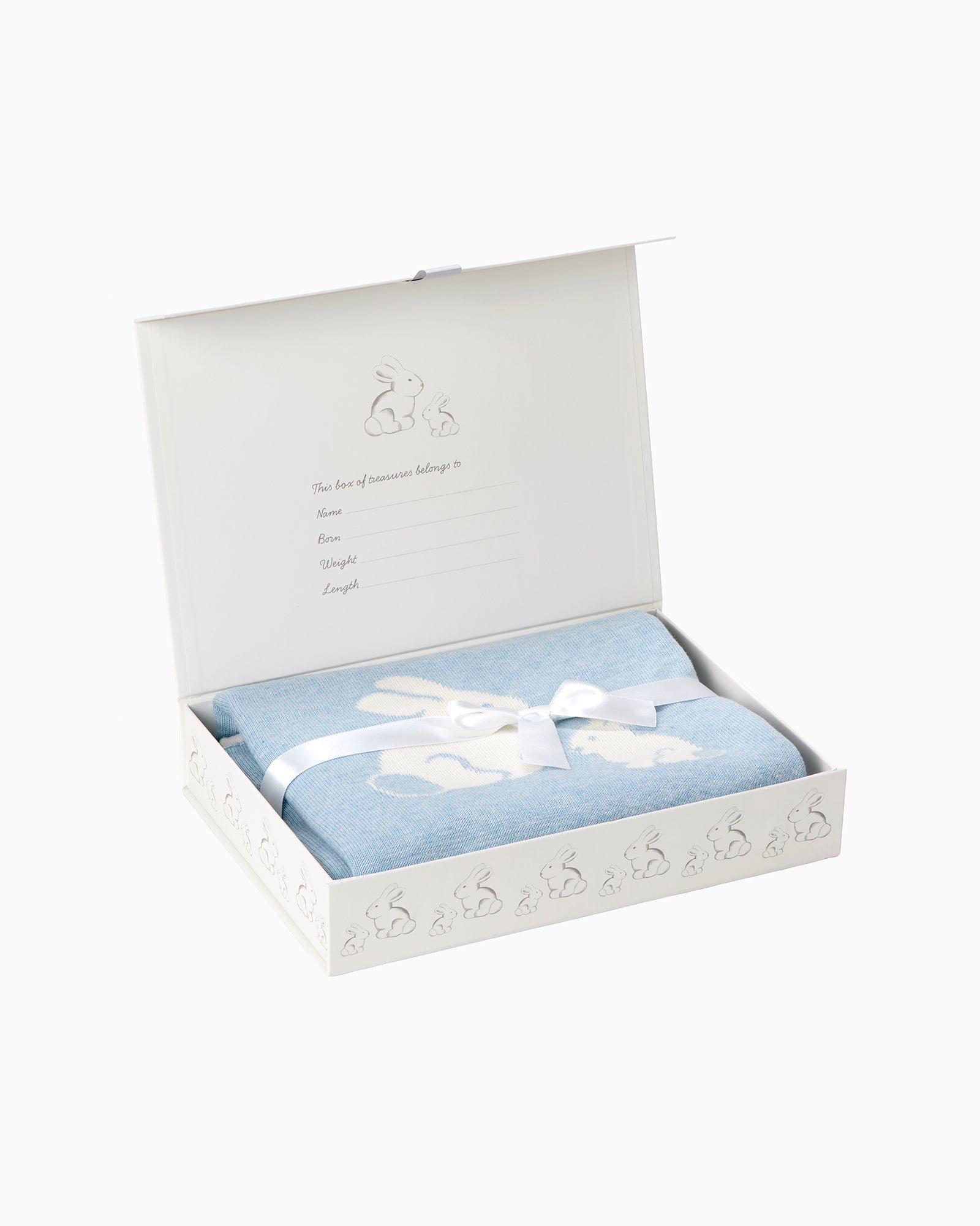 Knitted Bunny Blanket in Pale Blue