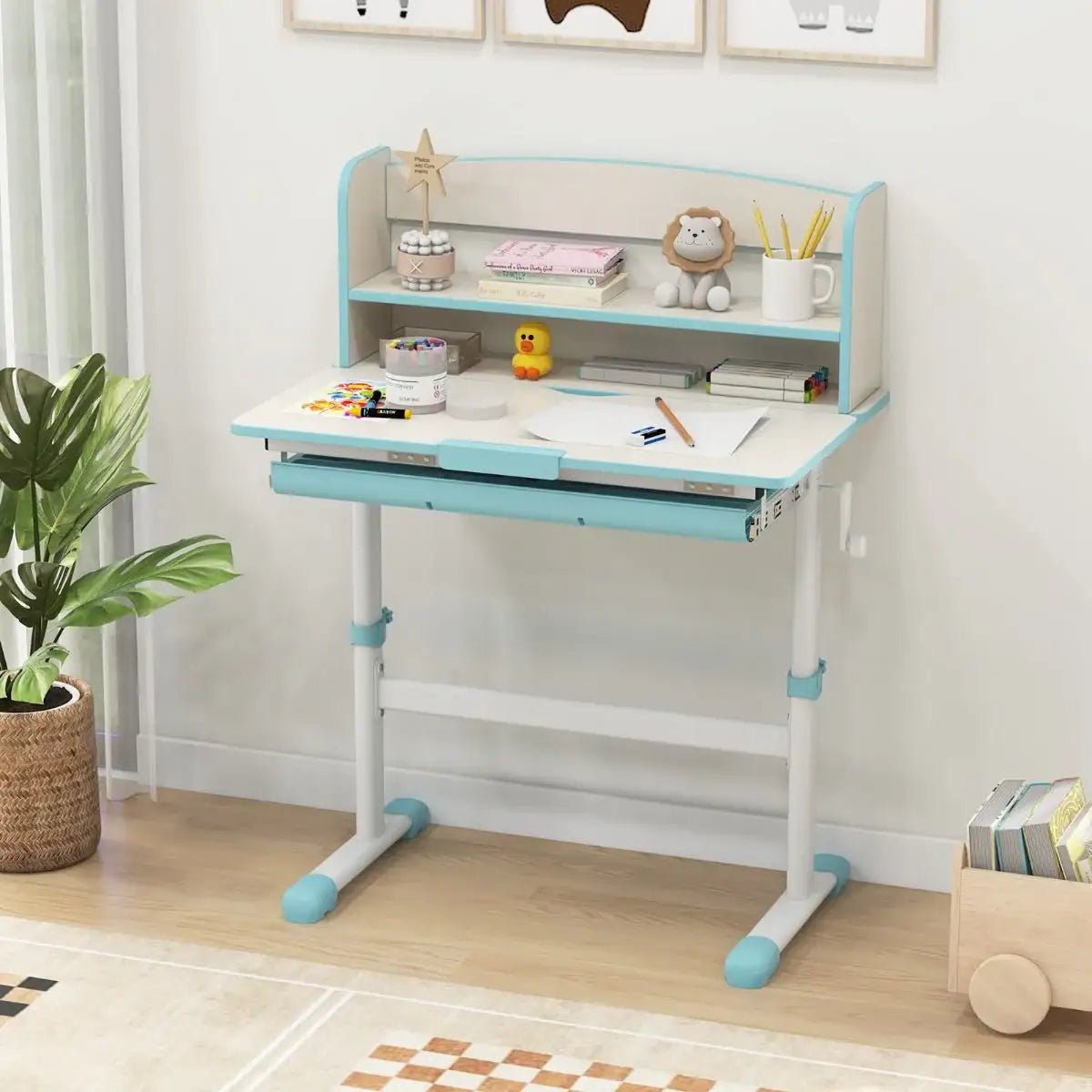 Adjustable Kids Study Desk – Blue | Height Adjustable Writing Table with Tilting Desktop COSTWAY