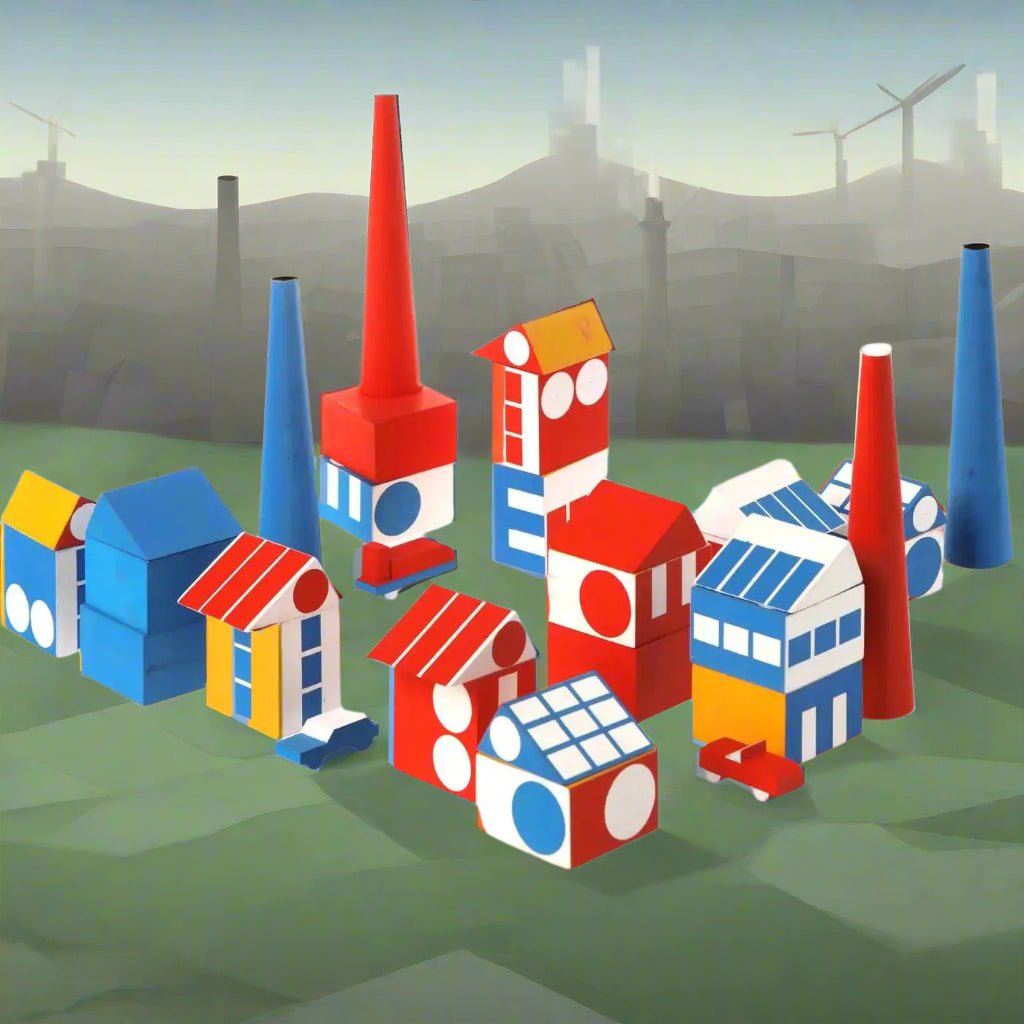 Factory Town Wooden Building Blocks | 33 Geometric Wooden Blocks VILAC