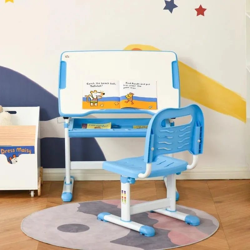 Kids Adjustable Desk and Chair Set - Blue | Height Adjustable with Storage Solutions HOMCOM