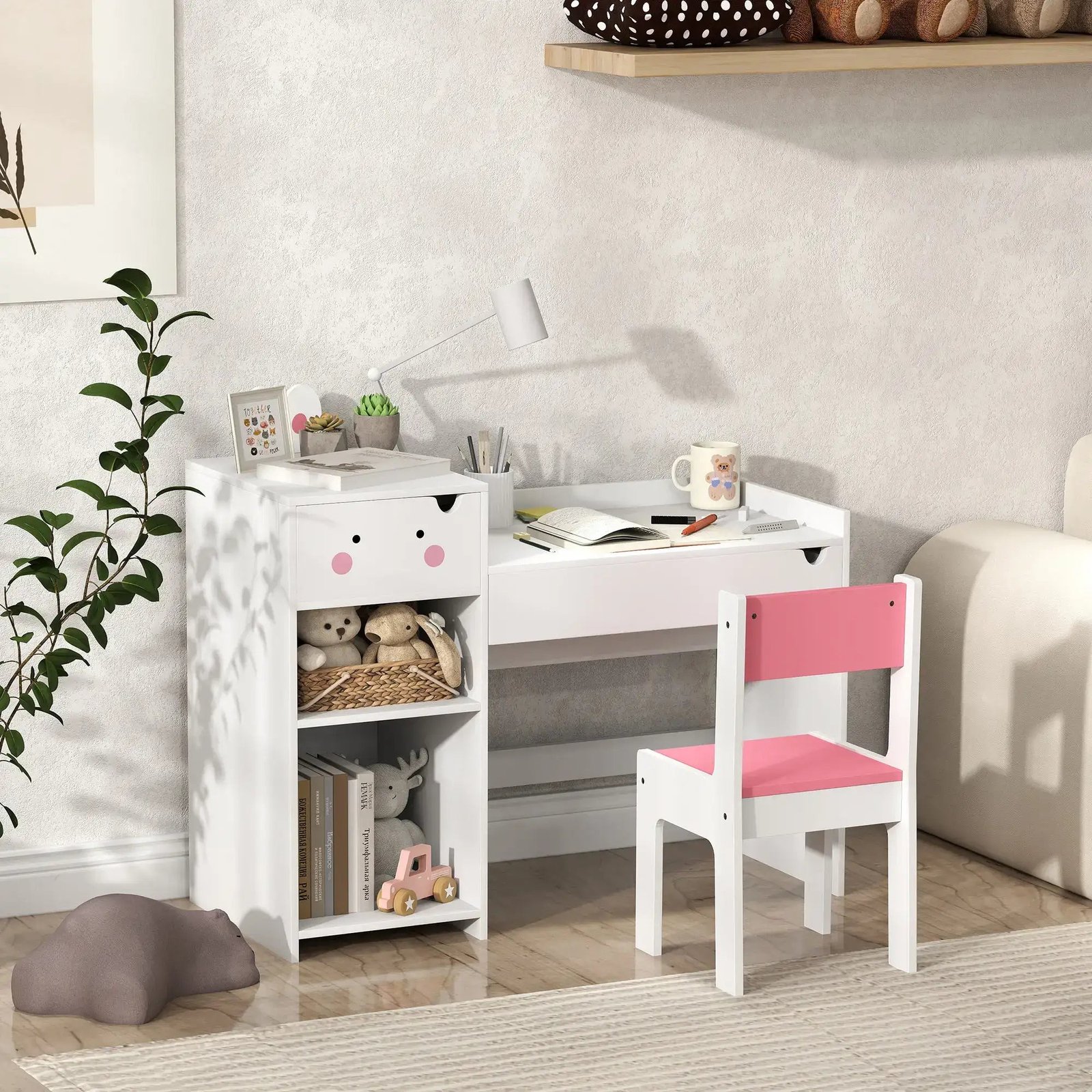 Kids Study Table and Chair Set | Rabbit Pattern Design with Multi-Functional Storage AIYAPLAY