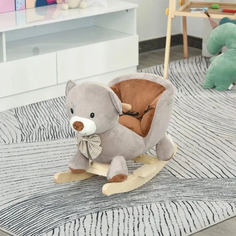 Lion Bear Rocking Horse – Grey Plush | Roaring Sounds and Dual Animal Design HOMCOM