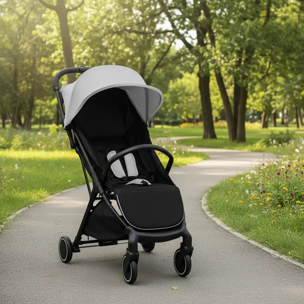 Portable Baby Stroller – Grey | Lightweight One-Hand Fold and Detachable Seat Cover COSTWAY