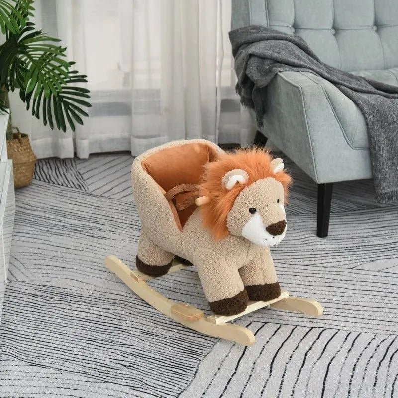 Rocking Horse – Lion Brown | Safari Adventure with Roaring Sounds and Enchanted Comfort HOMCOM