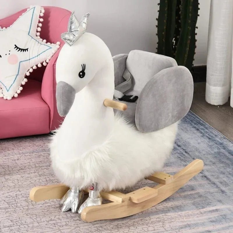 Rocking Horse Swan – White and Grey Plush | Elegant Design and Foot-Activated Sounds HOMCOM