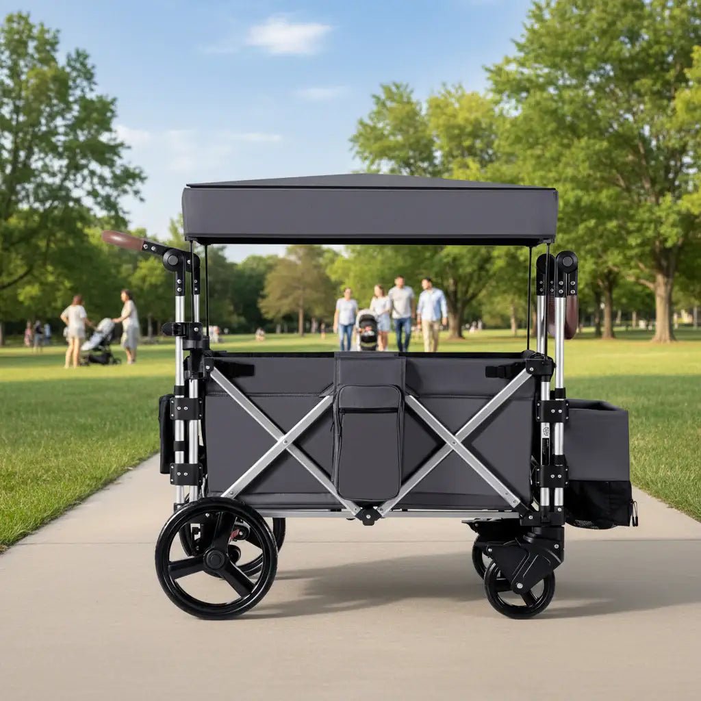 Twin Stroller Wagon – Grey | 2-Seater Outdoor Pull and Push Wagon - All-Terrain Wheels COSTWAY