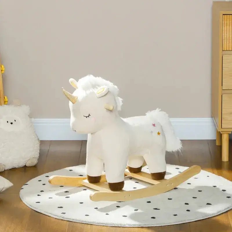Unicorn Rocking Horse – White Plush Ride-On Toy | Sound Effects with Swift Assembly AIYAPLAY