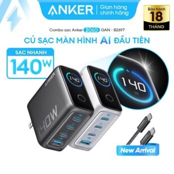 [Củ 140W] Củ sạc nhanh Anker ZoLo 140W (4 cổng, GaN) sạc được cho laptop - 3 USB-C PD & 1 USB-A | Sạc 4 thiết bị cùng lúc (IQ 3.0 và PPS) - B2697