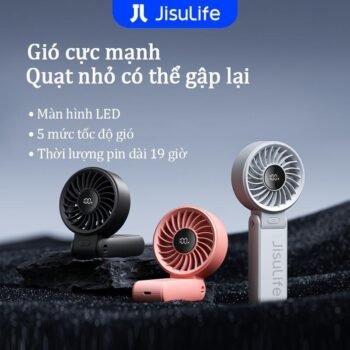 JisuLife Quạt Cầm Tay 7 ｜ Quạt Mini 3 Trong 1 Sạc USB, Hỗ Trợ Đeo Cổ Và Gập Gọn, Pin 5000mAh Sử Dụng Đến 19 Giờ, 5 Cấp Độ Gió Điều Chỉnh, Màn Hình LED Hiển Thị Số, Phù Hợp Đi Làm, Ra Ngoài, Vận Động Ngoài Trời, Văn Phòng