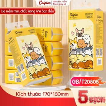 [5 Gói] Caipiao Khăn Giấy, Chất Lượng Cao, 2 Lớp (13002-5),chất lượng mới,Bao bì phim hoạt hình dễ thương chất