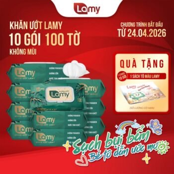 [GÓI LỚN] Combo 10 gói khăn ướt LAMY gói 100 tờ - Không cồn không parabens cao cấp Cho Bé